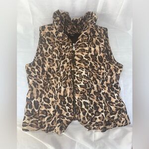 WHBM Leopard Print Puffer Vest - Brown/Black/Tan with storage bag